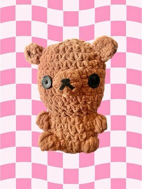 Plush Hand-Crocheted Brown Bear with Button Eyes